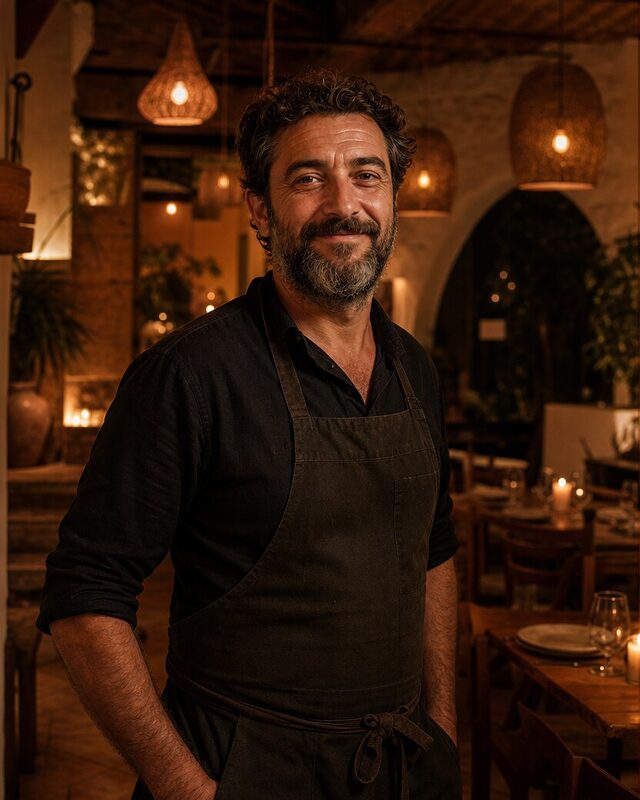 Gastgeber der Taverna Pelagos im Gastraum